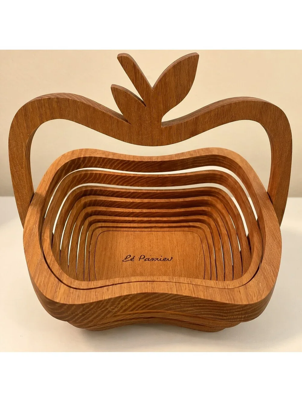 Vintage Collapsible Wood Apple Basket Folding Fruit Bowl Signed Ed Perrier